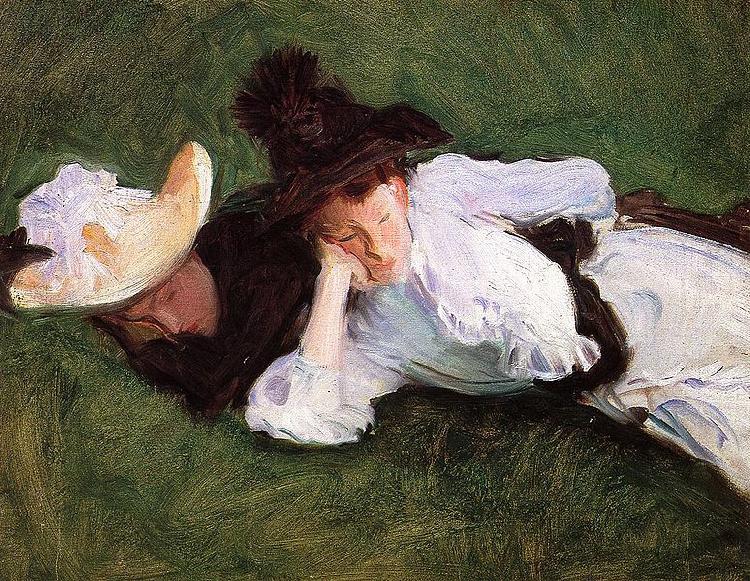 John Singer Sargent Two Girls Lying on the Grass oil painting image